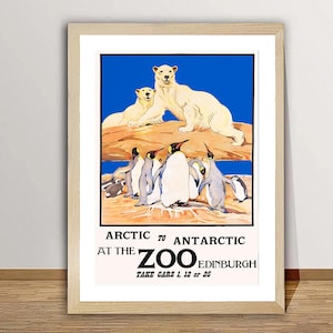 Póster de viaje vintage "Ártico a Antártico en el Zoológico de Edimburgo" - Impresión en póster o lienzo / Idea de regalo / Decoración de pared