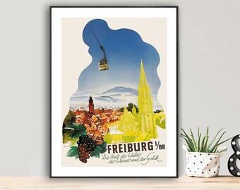 Freiburg im Breisgau, Germany  Vintage Travel Poster - Poster Paper or Canvas Print / Gift Idea