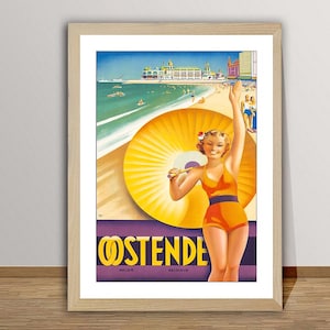 Ostende, Belgique Vintage Reiseplakat - Retro Ostende Poster / Geschenkidee / Wanddeko