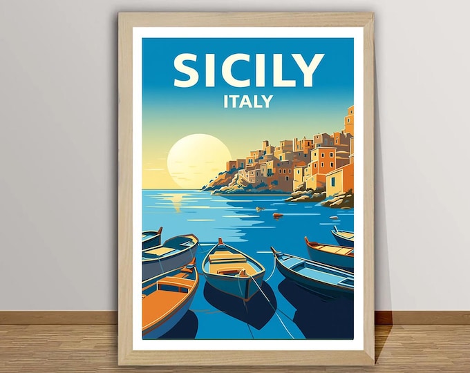 Featured listing image: Sicily Italy Travel Poster: Modern Wall Art Print