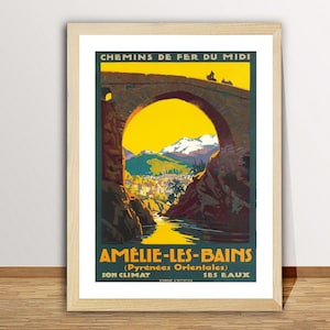 Amelie-Les-Bains Pyrenees Orientales Reiseposter - Retro Amelie-Les Bains Poster / Geschenkidee / Wanddekoration