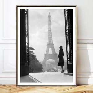 Woman in Paris, France  Vintage Photograph - Iconic Cityscape, Black and White Paris Photo Wall Art