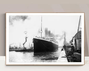 Titanic Prepares To Leave Port Photo Print: 1912 Vintage Black and White Ocean Liner
