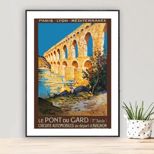 Le Pont du Gard, Francia Poster di viaggio vintage - Carta per poster o stampa su tela / Idea regalo / Decorazione da parete