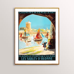 Les Sables d'Olonne, Francia Vintage Travel Poster - Poster Paper o Canvas Print / Gift Idea / Wall Decor
