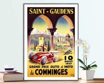 Saint Gaudens Grand Prix, 1947 Vintage Grand Prix  Poster - Poster Print or Canvas Print / Gift Idea / Wall Decor