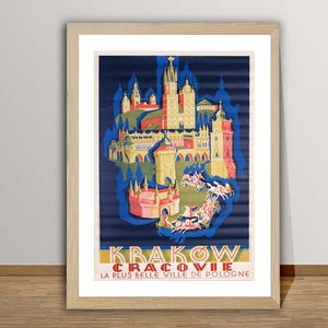 Krakow (Cracovie)  Las Plus Belle Ville de Pologne, Poland Vintage Travel Poster - Krakow Poster, Travel Krakow, Wall Decor, Gift Idea