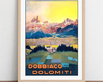 Dobbiaco Dolomiti Vintage Travel Poster: Pusteria Italia Art Print