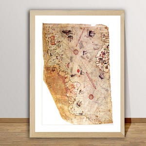Geheimnisvolle Piri Reis Weltkarte (1513) Vintage Antike Karte - Historischer Kartendruck / Geschenkidee / Wanddekoration