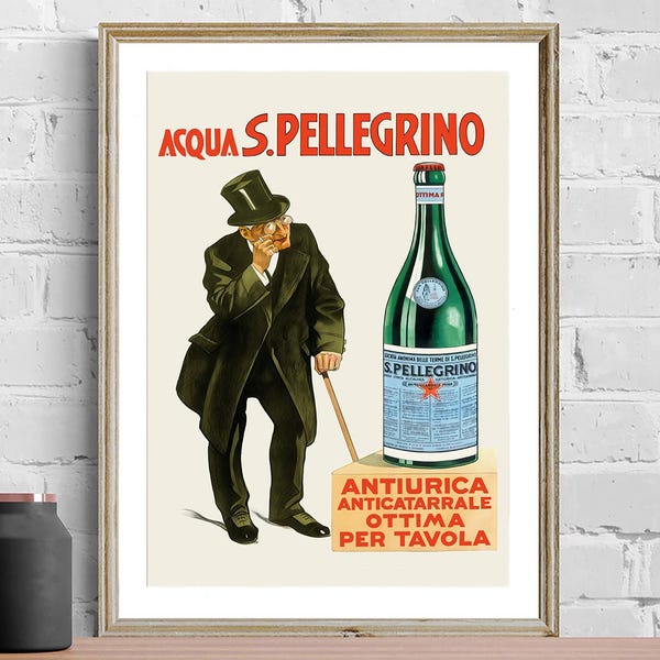 Póster vintage de Acqua S. Pellegrino – Póster de comida y bebida de agua mineral italiana Leonetto Cappiello