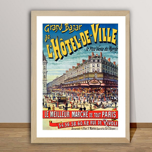 Grand Bazar de L'Hotel de Ville, Paris, France Vintage Travel Poster - Poster Paper or Canvas Print /Gift Idea / Wall Decor