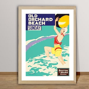 Cartel de viaje vintage de Old Orchard Beach - Papel de cartel o impresión de lienzo / Idea de regalo / Decoración de pared