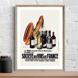 Vintage Vins de France Advertisement Art Print - Reproduction of a Retro Artwork, Decorative Purposes Wall Decor