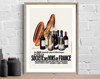 Vintage Vins de France Kunstdruck: Retro Wein Food&Drink Poster