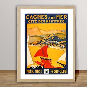 Cagnes Sur Mer Cite des Peintres, Pres Nice Golf Club, Francia Vintage Travel Poster - Cartel de viaje retro / Idea de regalo / Decoración del hogar