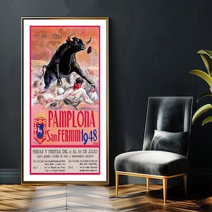 Pamplona San Fermin, Spain Vintage Travel Poster - Spain Travel Memories Poster / Gift Idea / Wall Decor