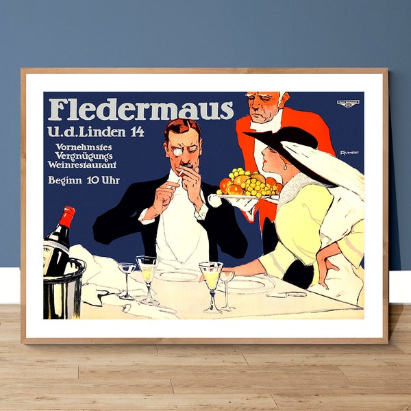 Fledermaus Linden Wein Restaurant  Vintage Food&Drink Poster - Poster Paper or Canvas Print / Gift Idea / Wall Decor