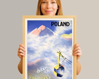 Poland Zakopane Skiing Vintage Travel Poster: Retro Wall Art Print