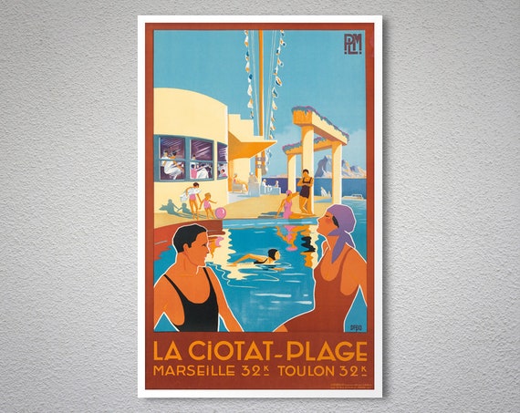 La Ciotat Plage Marseille Toulon France Vintage Travel Poster Poster Paper Sticker Or Canvas Print Gift Idea