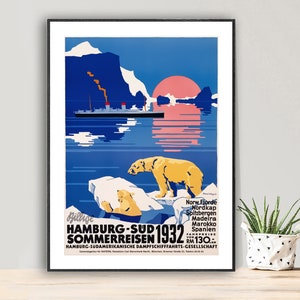Hamburg-Süd Sommerreisen 1932 Vintage Travel Poster -  Poster Print or Canvas Print / Gift Idea / Wall Decor