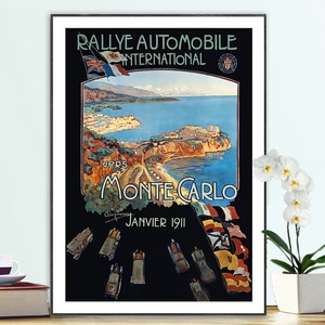 Rally Automobile International vers Monte Carlo, 1911 Vintage Travel Poster Poster Paper or Canvas Print / Gift Idea image 1