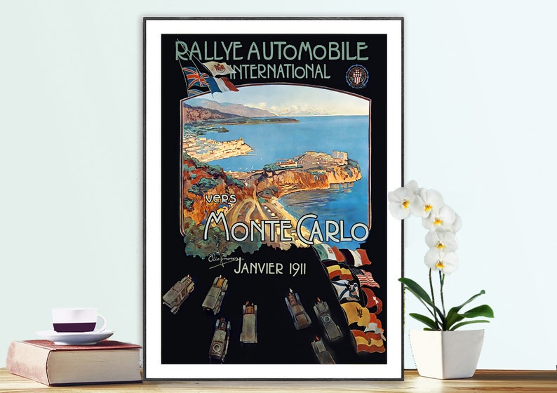 Rally Automobile International vers Monte Carlo, 1911 Vintage Travel Poster Poster Paper or Canvas Print / Gift Idea image 1
