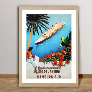 Rio de Janerio, Hamburg Süd, Brazil Vintage Travel Poster - Rio de Janerio Travel Memories / Gift Idea / Wall Decor
