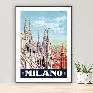 Milano Italy Vintage Travel Poster - Poster Paper or Canvas Print / Gift Idea / Wall Decor