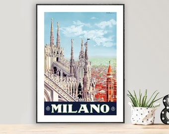 Milano Italy Vintage Travel Poster - Poster Paper or Canvas Print / Gift Idea / Wall Decor