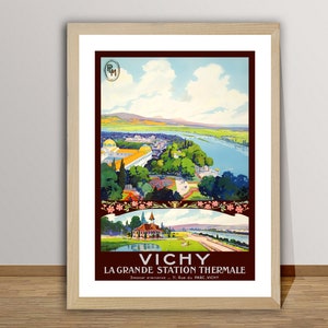 Vichy La Grande Station Thermale Cartaz de viagem vintage - Papel de cartaz ou impressão em tela / Idéia de presente / Decoração de parede