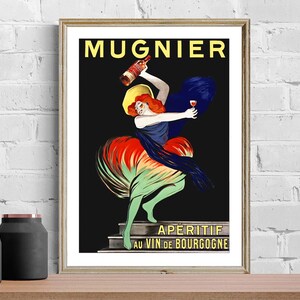 Impression d'art publicitaire apéritif au vin de Bourgogne vintage - reproduction d'une oeuvre d'art rétro, décoration murale à des fins décoratives