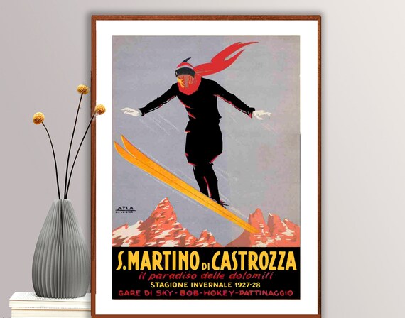 S. Martino Di Castrozza Vintage Ski Poster: Italy Travel Print - Etsy