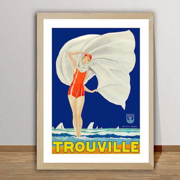 Trouville, France affiche de voyage vintage - Papier affiche ou impression sur toile / Idée cadeau / Décoration murale