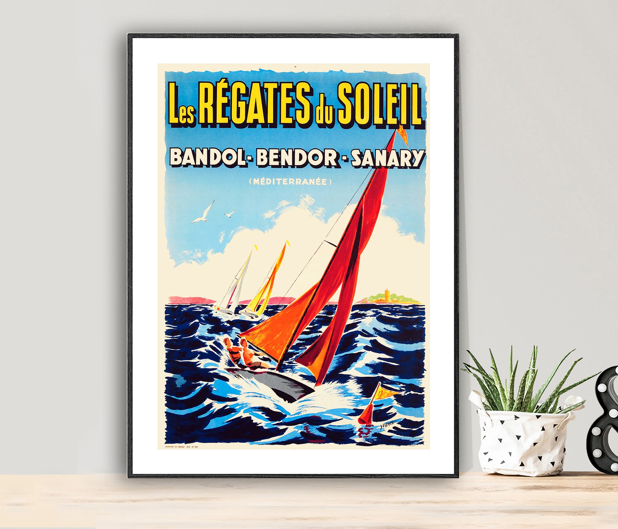 Les Regates du Soleil, Bandol, Bendor, Sanary Vintage Travel Poster - Poster Paper or Canvas Print / Gift Idea / Wall Decor
