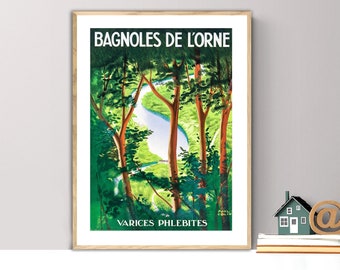 Bagnoles de L'Orne, France Vintage Travel Poster - Poster Paper or Canvas Print / Gift Idea / Wall Decor