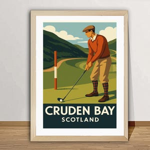 Pôster de golfe de Cruden Bay Escócia: arte de parede esportiva vintage