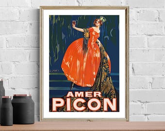 Vintage French Herbal Liqueur Art Print: Retro Advertisement Wall