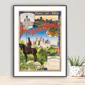Pierrefonds Compiegne Coury, Francia Cartel de viaje vintage - Papel de cartel o Impresión de lienzo / Idea de regalo