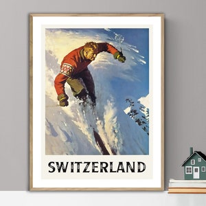 Switzerland Ski Vintage  Travel Poster - Poster Print or Canvas Print / Gift Idea / Wall Decor