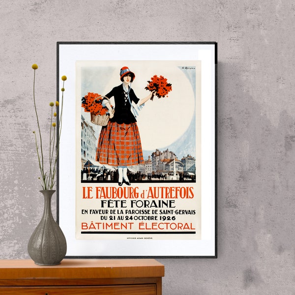 Le Faubourg d'Autrefois Fete Foraine Vintage Travel Poster - Poster Paper o Canvas Print / Gift Idea / Wall Decor