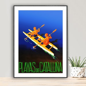 Playas de Cataluna, Spain Vintage Travel Poster - Travel in Spain, Sea Sports Lovers, Museum Quality Print