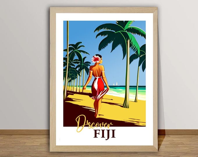 Featured listing image: Fiji Travel Poster: Vintage Style Island Wall Art