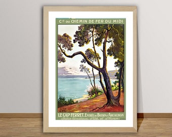 Le Cap Ferret, Entree du Bassin d'Arcachon, Francia Póster de viaje vintage, Póster retro de Le Cap Ferret, Idea de regalo, Arte de pared