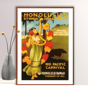 Honolulu's 6th Annual Floral Parade Vintage Travel Poster - Poster Print or Canvas Print / Gift Idea / Wall Decor