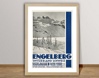 Engelberg Switzerland Vintage Ski Poster: Retro Travel Wall Art