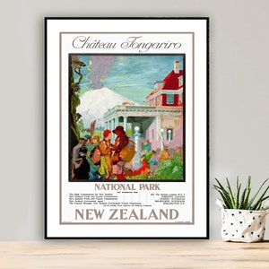 New Zealand Chateau Tongariro National Park Vintage Travel Poster - Poster Paper or Canvas Print / Gift Idea / Wall Decor