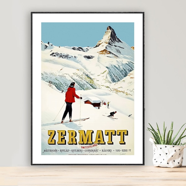 Zermatt Switzerland, Schweiz  Vintage Travel Poster - Poster Paper or Canvas Print / Gift Idea / Wall Art