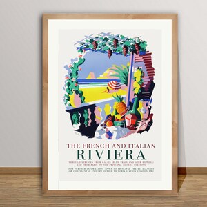Vintage reisposter Franse en Italiaanse Rivièra - posterpapier of canvasafdruk / cadeau-idee / muurdecoratie