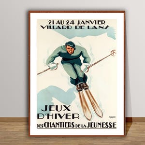 Jeux d&#39;Hiver Villard de Lans, France Vintage Travel Poster - Ski Lovers, Ski in France Artwork, Deco Interior