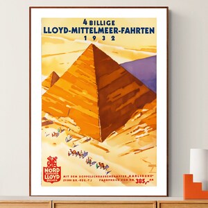 4 Billige Lloyd-Mittelmeer-Fahrten Vintage Travel Poster - Papel de póster o Impresión de lienzo / Idea de regalo / Decoración de pared